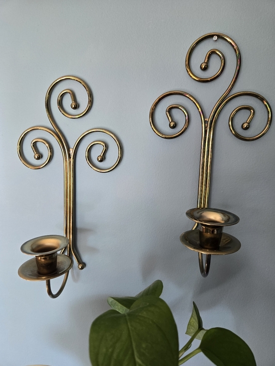 Home Interiors & Gifts Other - Vintage Home Interiors & Gifts Brass Scroll Wall Sconces - Set of 2